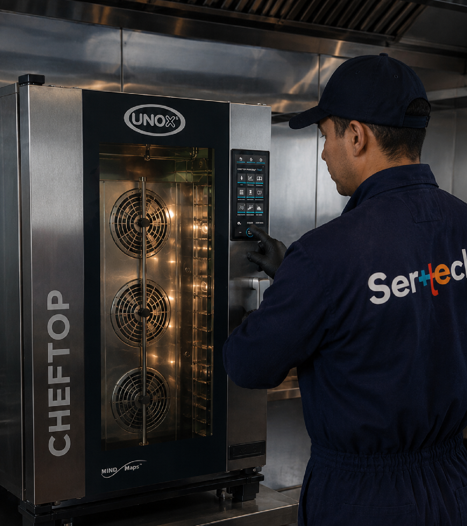 Técnico especializado trabajando en equipos gastronómicos