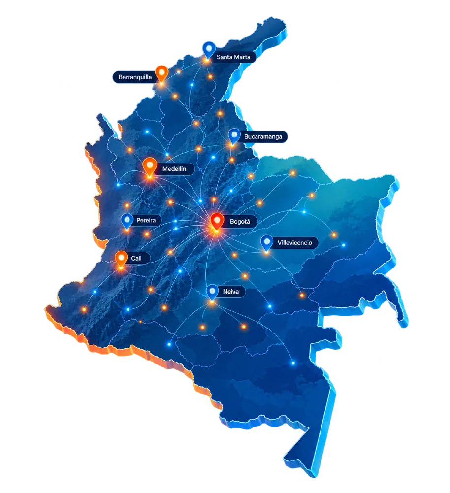 Mapa de cobertura nacional de Sermastech en Colombia